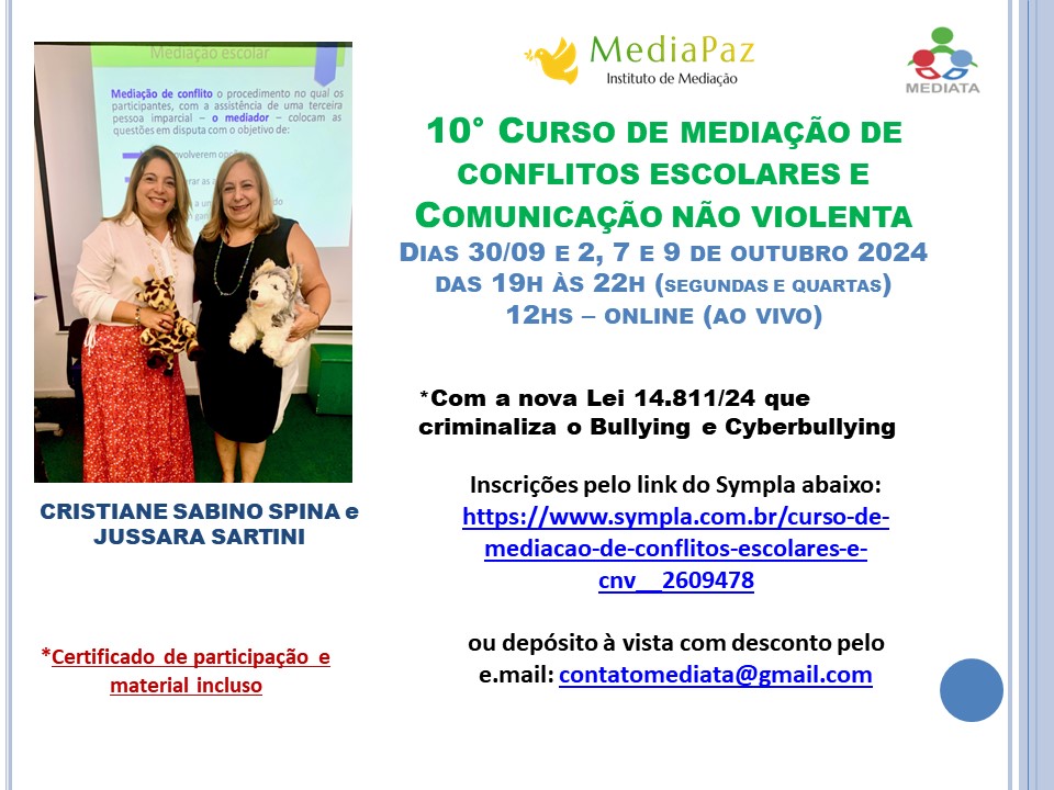 Folder 10 Curso mediação de conflitos escolares e CNV - Setembro 2024
