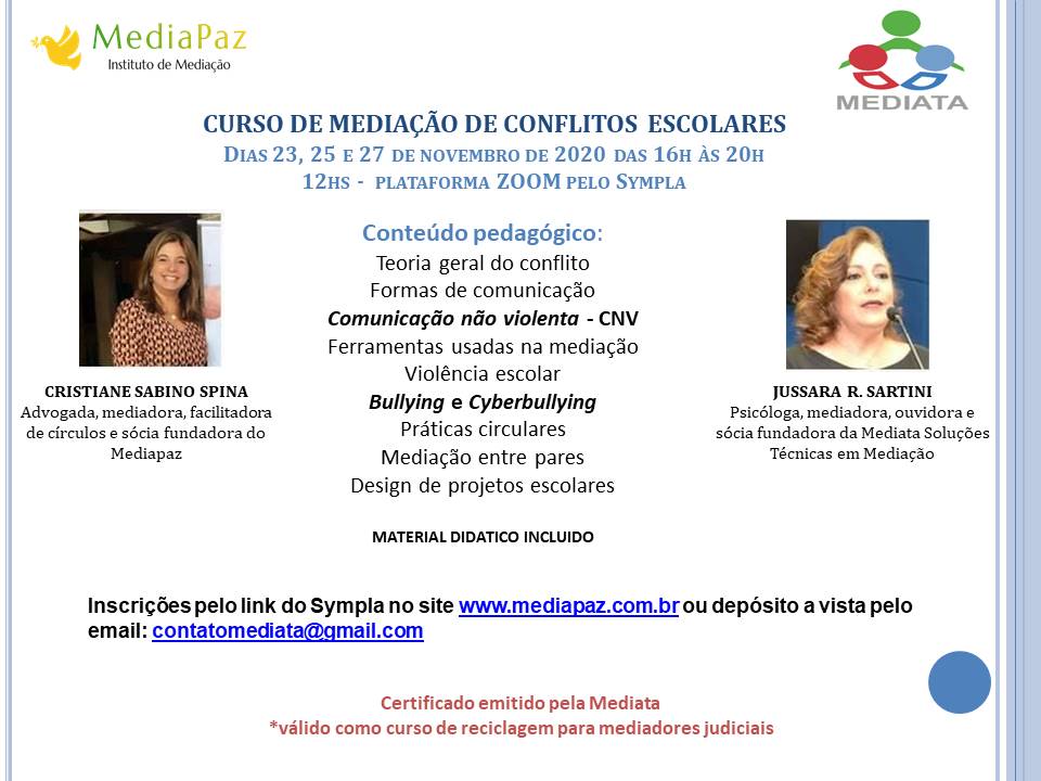 Folder Curso on line mediação de conflitos escolares NOV 2020