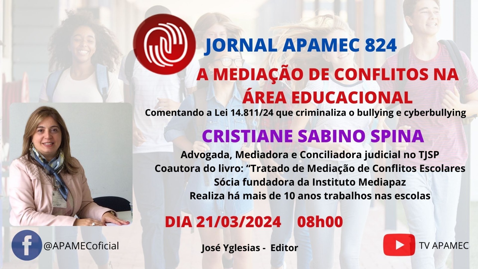 Folder Entrevista Cristiane Sabino na TV APAMEC 21 03 24